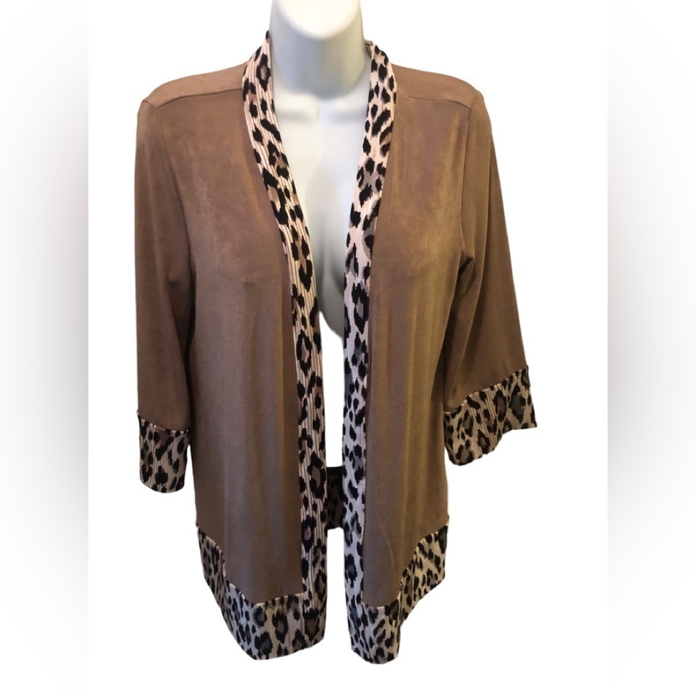 Chico’s Travelers Slinky Classic Knit Animal Print Border Cardigan Jacket S